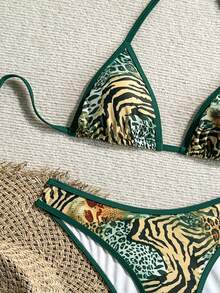 Swim Vcay Women's 2pcs Leopard Print Random Halter Top And Bikini Bottom Bikini Set, Summer Beach Women Swim Suit Set - Multicolor - View 3