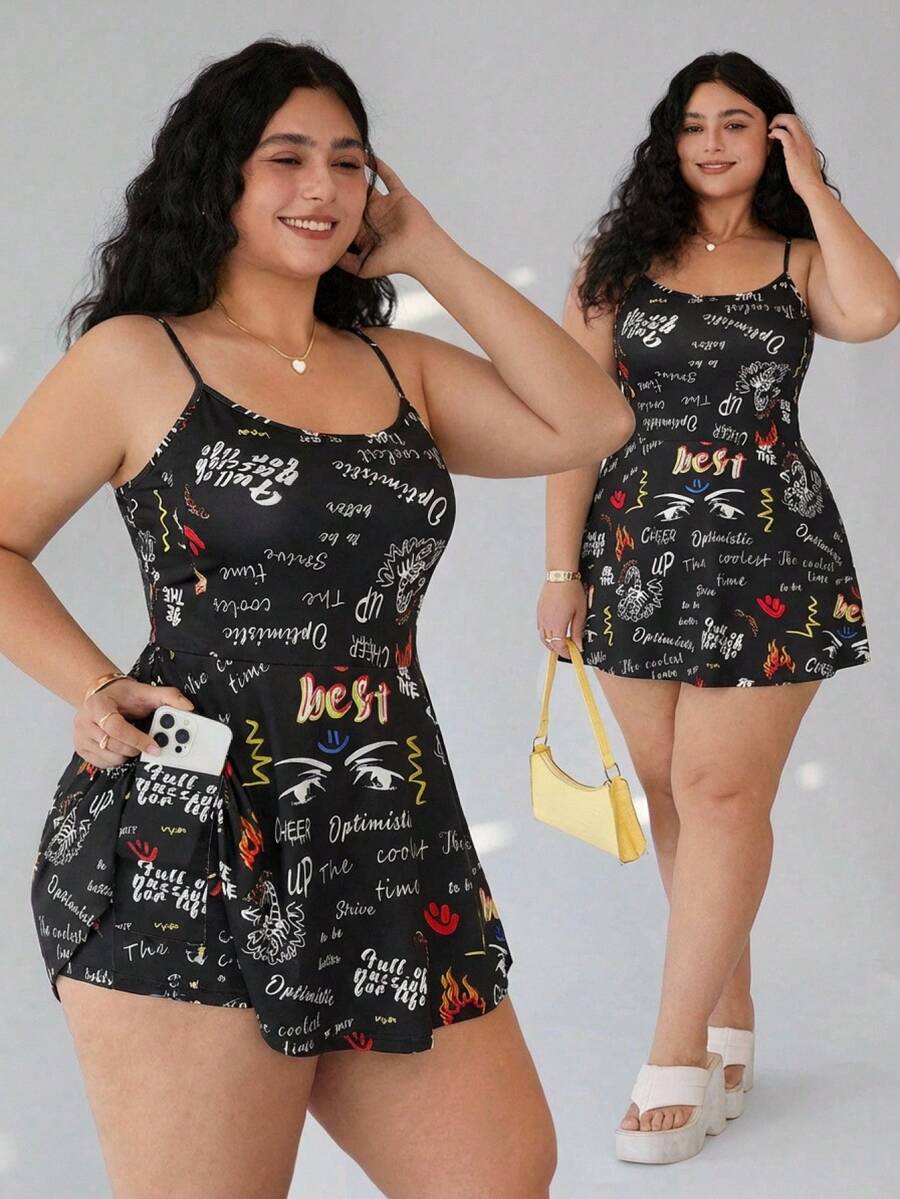 Solflare Plus Size Casual Digital Print Jumpsuit, Suitable For Women's Travel, Summer Wear, Vacation Outfit - Multicolor - View 1