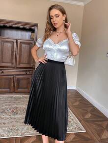 Pariaura Solid Pleated Skirt - Black - View 5