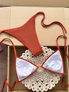 Swim Mod 2026新款春夏女士两件式泳衣，特殊面料沙滩度假优雅休闲泳装套装 - 鏽棕色 - 查看 2