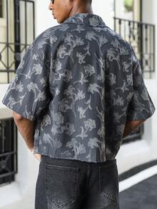 Manfinity EMRG Men's Summer Beach Vacation Loose Fit Plant Print Oversized Shirt - Grey - View 2