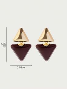 Glisma 18K Gold Plated Drip Geometric Stitching Earrings - Gold - Red - View 6