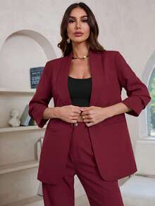 Aveloria Modichic Blazer Kasual Warna Polos dengan Kerah Berlekuk, Musim Semi/Gugur - Merah - View 3