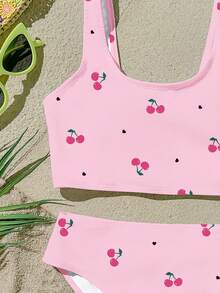 SHEIN 少女休闲简约吊带背心和三角比基尼泳衣套装，适合夏季穿着 - 彩色 - 查看 3