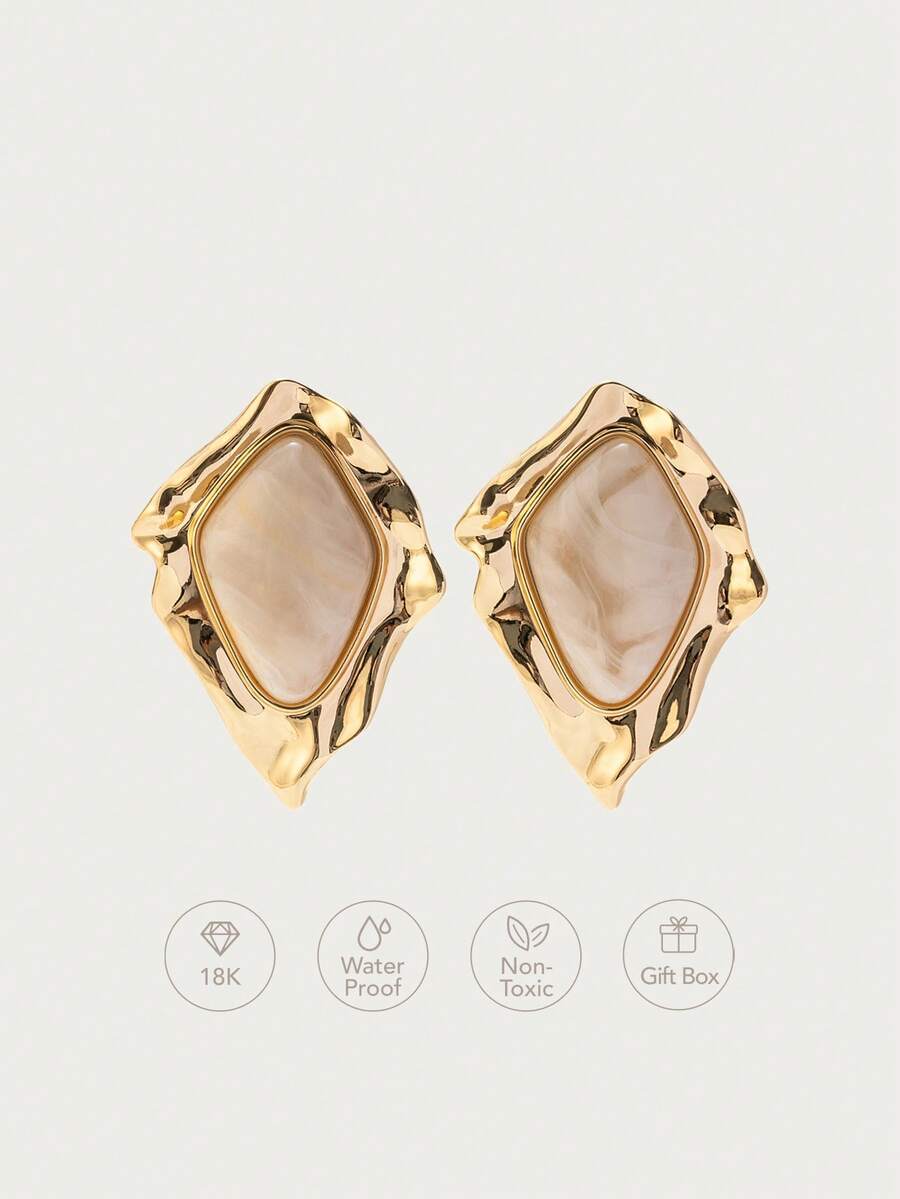 Glisma 女士耳环，高级/复古/优雅，18K镀金，性感/复古，适合妈妈/女士/女孩/母亲，夏季/海滩/舞会/派对，多层/宝石/串珠/水晶 - 金色-米色 - 查看 1