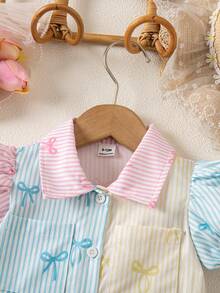 SHEIN Playful Pals Baby GirlMinimalist Striped Petal Sleeve Dress, Summer Everyday Wear - Multicolor - View 8