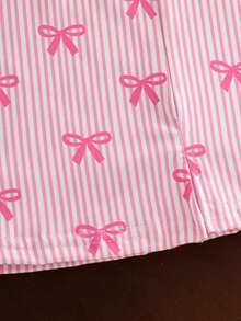 SHEIN Playful Pals Baby Girl 2pcs Cute Sweet Outifit ,Floral 3D Decorative Camisole Bowknot Printing Dress &Give A Bag - Pink - View 4