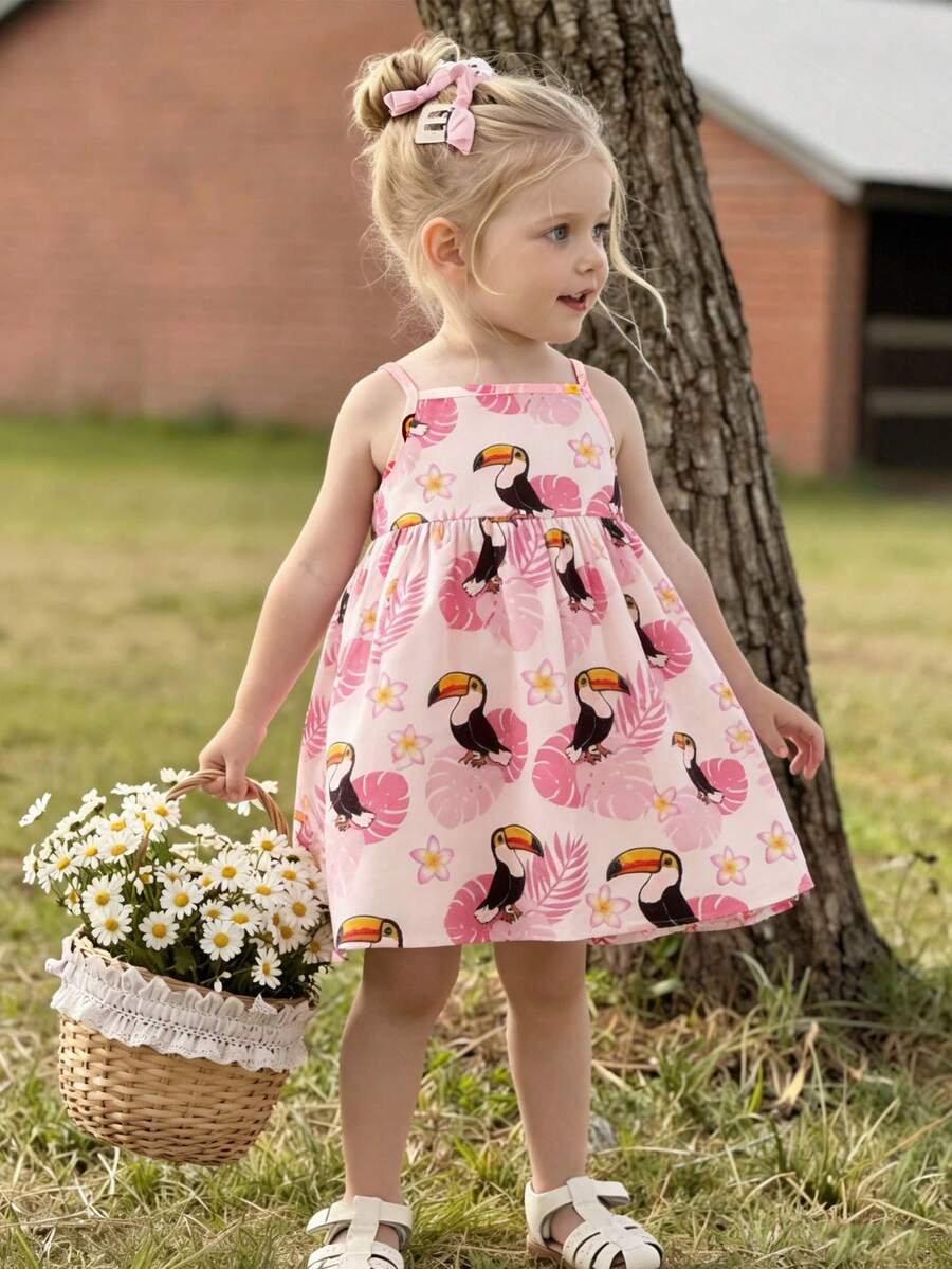 Baby Girl Casual Allover Print Sleeveless Dress - Baby Pink - View 1