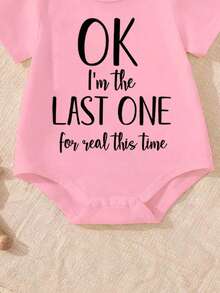 新生儿字母印花休闲日常连体衣 - 粉色 - 查看 5