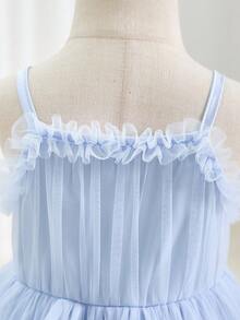 SHEIN Baby Blue Mesh Princess Dress, Minimalist Versatile, Suitable For Parties, Can Be Used As A Gift - Blue - View 5