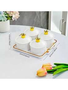 Satu set piring dan nampan camilan berdesain mahkota, sempurna untuk menyimpan camilan, permen, buah kering, dan kue; ideal untuk pernikahan dan acara-acara lainnya. - Putih - View 7