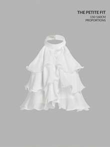 SHEIN MOD Petite 白色多层荷叶边露脐上衣，可爱上衣，抹胸上衣，优雅版型，露背上衣，新年上衣，派对上衣，露肩上衣，女士休闲前扣宽肩带简约衬衫，适合日常穿着，复古服饰，女装，情人节穿搭 - 白色 - 查看 3