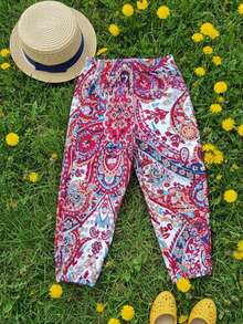 SHEIN Playful Pals Infant Toddler Baby Girl Casual Elastic Waist Jogger Pants, Suitable For Daily Wear, Vacation And Travel Girl Holiday Outfit Toddler Girl Summer Clothes Girls Summer Outfit Girl Outfit Sets Summer Girls Summer Holiday Outfits Baby Girl Trousers Baby Girl Paisley Pants Toddler Trousers - Multicolor - View 8