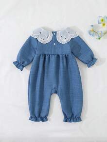 Souflis Souflis Newborn Baby Girls' Embroidered Collar Long Sleeve Romper Blue And White Striped Autumn Cute Family Matching Holiday Jumpsuit Outfits Clothes - Multicolor - View 2