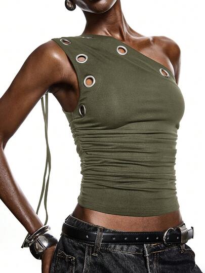LYSMO 2026 New Minimalist Spring/Summer Women's Y2K Pleated Hollow Design Sleeveless Fitted Fashionable Crop Top,Summer Top