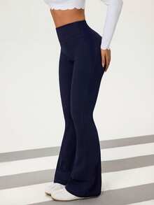 Flexra Women's Casual Straight Stretch Denim Flare Pants - Navy Blue - View 5