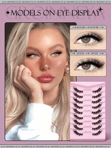 9对半条假睫毛，透明带猫眼轻盈短款蓬松3D仿貂毛假睫毛，柔软自然妆感，簇状假睫毛，假睫毛，美妆礼盒套装 (BP06) - 黑色 - 查看 8