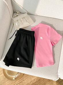 INAWLY Conjunto de camiseta y pantalones cortos casuales con estampado de jinete para mujer, perfecto para el verano - Multicolor - Ver 3