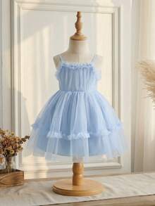 SHEIN Baby Blue Mesh Princess Dress, Minimalist Versatile, Suitable For Parties, Can Be Used As A Gift - Blue - View 4