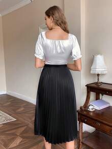 Pariaura Solid Pleated Skirt - Black - View 2