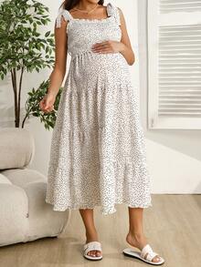 SHEIN Polka Dot Pleated Maternity Dress With Nursing Function, Casual Everyday Wear - Black and White - View 6
