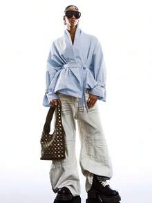 LYSMO 2026 New Minimalist Solid Blue Long Sleeve Windbreaker For Women, Suitable For Everyday Wear, Spring/Summer - Blue - View 8