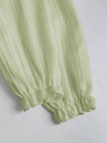 Sweetra Women's Pastal Rhinestone Collar Ruffle Tie Waist Long Sleeve Blouse Golf Autumn Sexy - Green - View 6