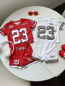 SHEIN 4pcs/Set Baby Boy Cute Casual Sports Style Letter Print Short Sleeve T-Shirt And Shorts Set, Summer Sportswear Outfit - Multicolor - View 6