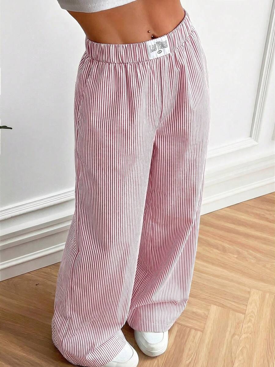 CovetEZ 2026 Spring Women's Red Striped Woven Pants - Red - View 1