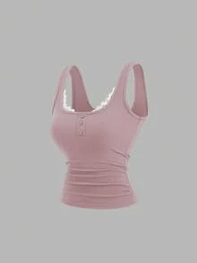 Sweetra Women's Casual Lace Patchwork Fitted Camisole For Summer - Pink - View 3