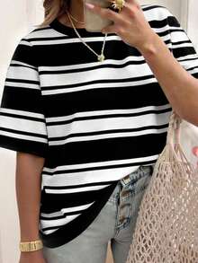 EMERY ROSE 女士条纹短袖T恤，休闲户外服，家居服 - 彩色 - 查看 3