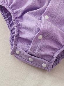 Souflis Souflis Romper Tanpa Lengan Motif Bunga Bordir Kerah Ruffle Biru Kasual untuk Bayi Perempuan, Cocok untuk Beraktivitas di Luar Ruangan atau Pakaian Serbaguna yang Nyaman - Purple - View 7