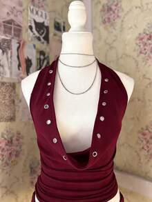 INAWLY Bộ đồ hai mảnh gồm áo hai dây và chân váy ngắn dành cho nữ, gợi cảm cho những buổi hẹn hò. - Màu Đỏ Sâu - Xem 4