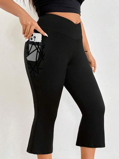 Easura Plus Size Women's New Black Casual Elegant Minimalist Versatile Commuting Solid Color High Waist Elastic Sexy Lace Patchwork Skinny Leggings