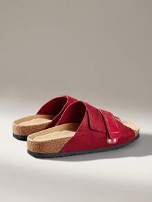 Solecia Women Shoes Adjustable Elastic Non-Slip Cork Sole Shoes Lightweight Breathable Cross Strap Design Open Toe Flat Sole Flat Heel Casual Simple Slouchy Comfortable Versatile Wind Frosted Suede Splicing Artificial Leather Cork Rubber Composite Sole Red Women Sandals Home Out Shopping Seaside Vacation Daily Commuter Balcony Leisure Park Walking Leisure - Red - View 3
