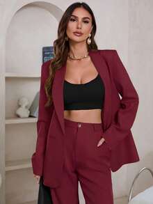 Aveloria Modichic Blazer Kasual Warna Polos dengan Kerah Berlekuk, Musim Semi/Gugur - Merah - View 4