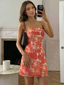 KARISMINA 女士时尚优雅休闲浪漫度假碎花短裙，婚礼宾客礼服，红色连衣裙和粉色连衣裙 - 彩色 - 查看 7
