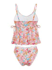 SHEIN Swim 大尺碼女款 2 件式碎花細肩帶比基尼套裝，優雅海灘度假風夏季泳裝 - 彩色 - 查看 7
