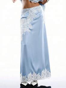 LYSMO Mẫu váy nữ dáng suông cạp thấp phối màu ren, phong cách vintage, tối giản, thích hợp mặc hàng ngày vào mùa xuân/hè 2026, kiểu dáng nghỉ dưỡng. - Màu xanh lam - Xem 5