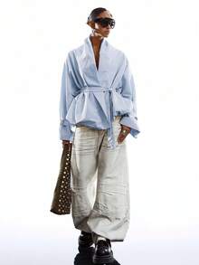 LYSMO 2026 New Minimalist Solid Blue Long Sleeve Windbreaker For Women, Suitable For Everyday Wear, Spring/Summer - Blue - View 7