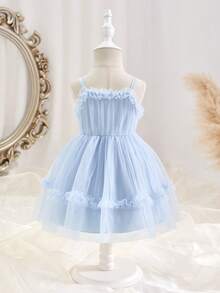 SHEIN Baby Blue Mesh Princess Dress, Minimalist Versatile, Suitable For Parties, Can Be Used As A Gift - Blue - View 2