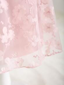 SHEIN Baby Girl Bow Decor Mesh Neck Tie Cute Dress - Pink - View 5