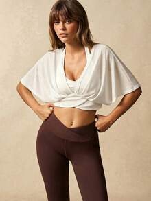 VARSIVA Solid Color Batwing Sleeve Cropped Sports T-Shirt - White - View 9