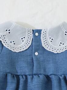 Souflis Souflis Newborn Baby Girls' Embroidered Collar Long Sleeve Romper Blue And White Striped Autumn Cute Family Matching Holiday Jumpsuit Outfits Clothes - Multicolor - View 5