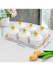 Satu set piring dan nampan camilan berdesain mahkota, sempurna untuk menyimpan camilan, permen, buah kering, dan kue; ideal untuk pernikahan dan acara-acara lainnya. - Putih - View 8