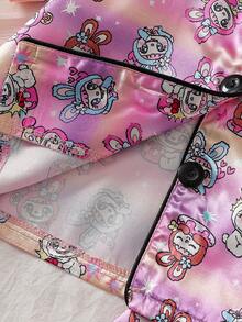 Conjunto de pijama con cuello de niña bebé con estampado de conejo lindo - Multicolor - Ver 7