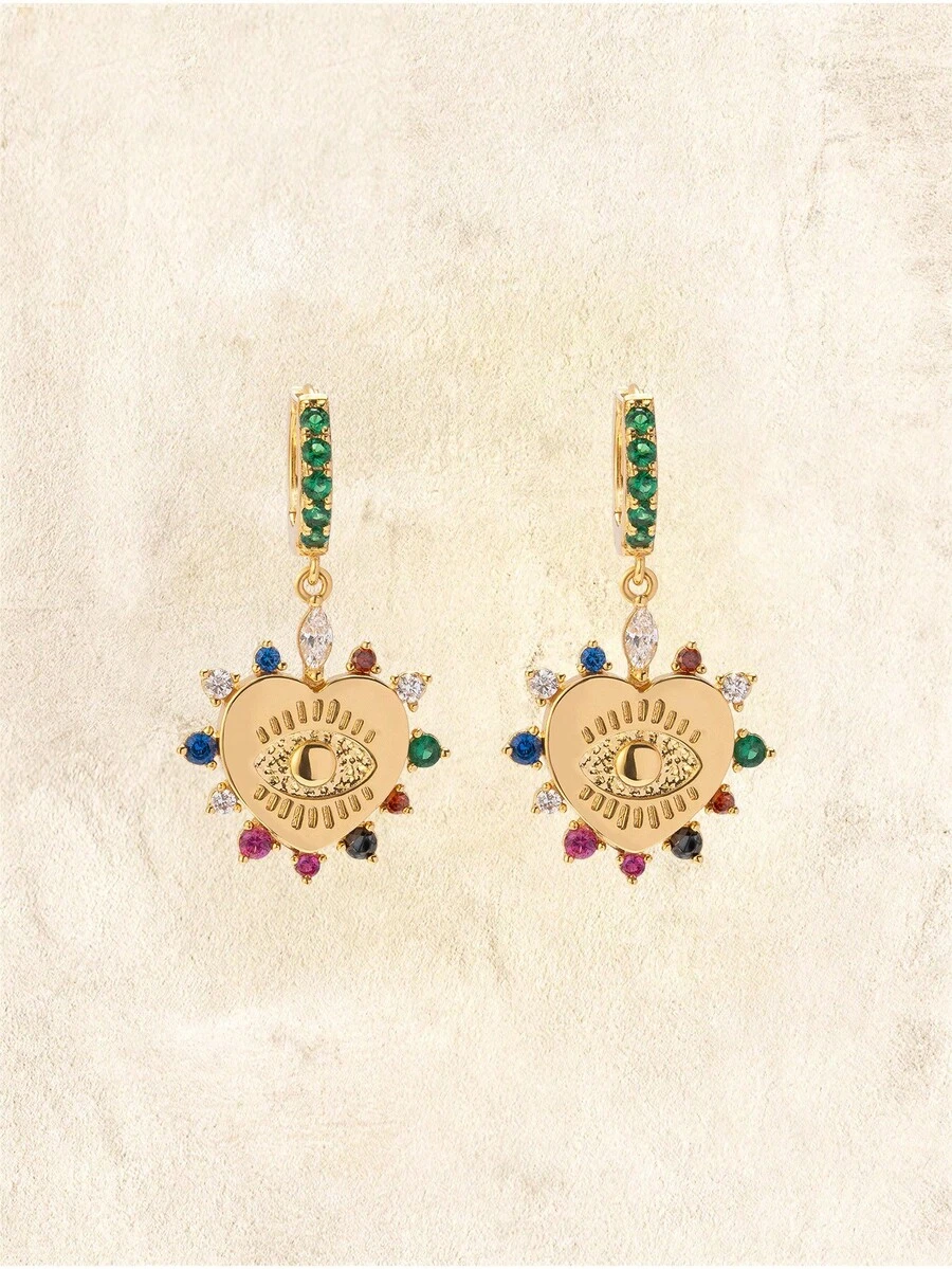 Glisma 女士耳环，高级/复古/优雅/性感/怀旧，适合妈妈/女士/女孩/母亲，夏季/海滩/舞会/派对，18K镀金，心形 - 金色 - 查看 1