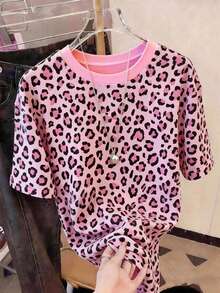 EMERY ROSE Leopard Print Digital Pattern Women's Regular Crew Neck Short Sleeve T-Shirt, A Gift For Friends - Multicolor - View 3