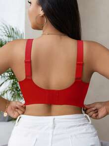 SHEIN 大码女士无缝文胸，带柔软凝胶条，无钢圈支撑上托文胸 - 紅色 - 查看 3