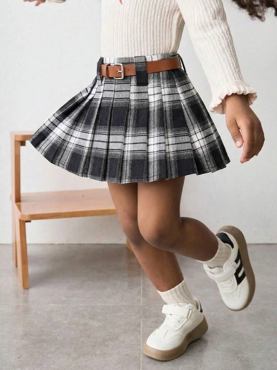SHEIN 少女編織格紋休閒裙 - 彩色 - 查看 1